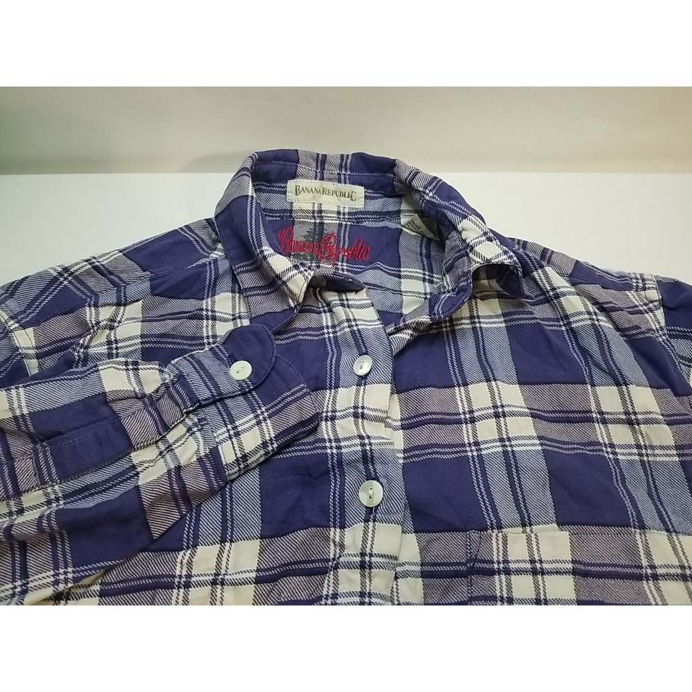 Banana Republic Womens Small Blue Plaid Long Sleeve Button Up‎ Shirt